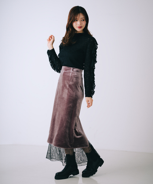 【タイムセール】AMERI VINTAGE スタッズベロアペンシルスカート Ameri（アメリ）の「UND STUDS VELOUR PENCIL SKIRT（スカート）」 - WEAR