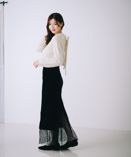 SELFIST（セルフィスト） スカート ベロア裾レーススカート スリット