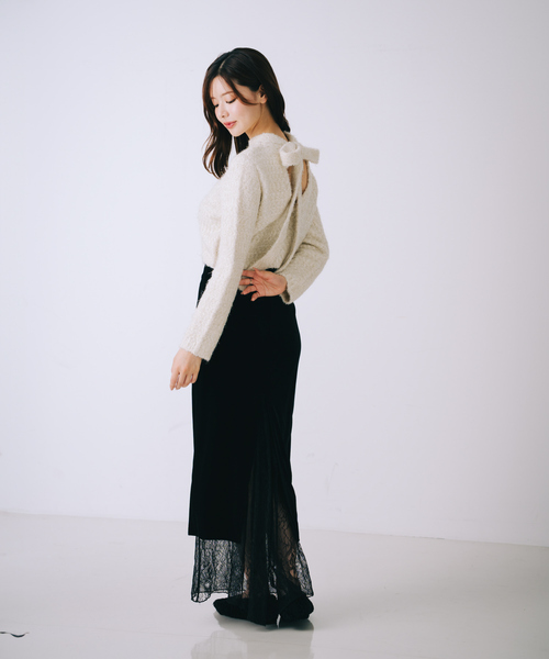 SELFIST（セルフィスト） スカート ベロア裾レーススカート スリット