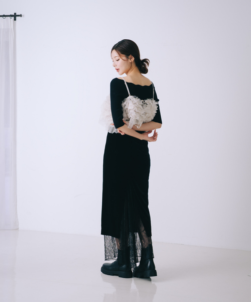 SELFIST（セルフィスト） スカート ベロア裾レーススカート スリット