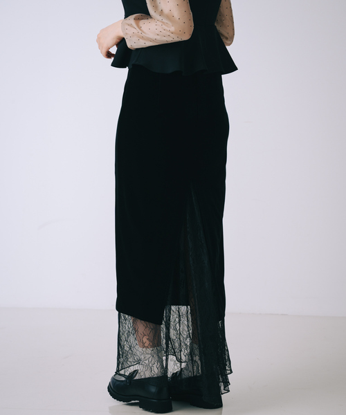 SELFIST（セルフィスト） スカート ベロア裾レーススカート スリット