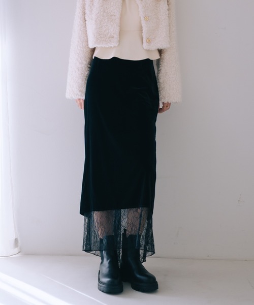 SELFIST（セルフィスト） スカート ベロア裾レーススカート スリット