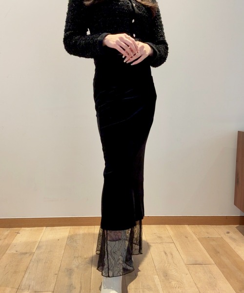 SELFIST（セルフィスト） スカート ベロア裾レーススカート スリット