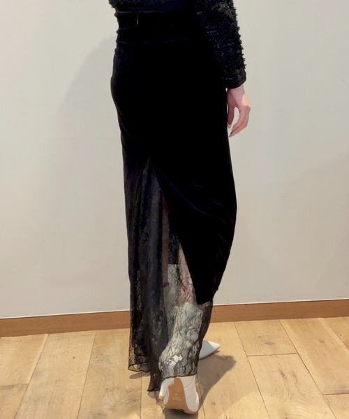 SELFIST（セルフィスト） スカート ベロア裾レーススカート スリット