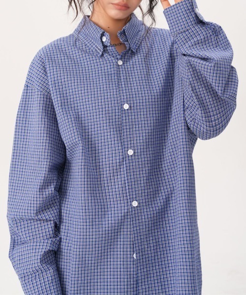 B.I.D. ブラウス シャツ 「Bz」ブルーチェックシャツ ルーズシルエット