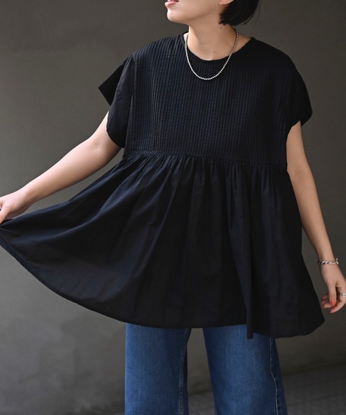 「&HALF」 「world class」半袖ブラウス M ブラック レディース_画像9