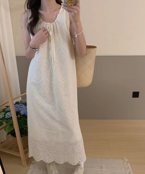 「FREE STYLISTS」 ノースリーブワンピース FREE ホワイト レディース_画像3