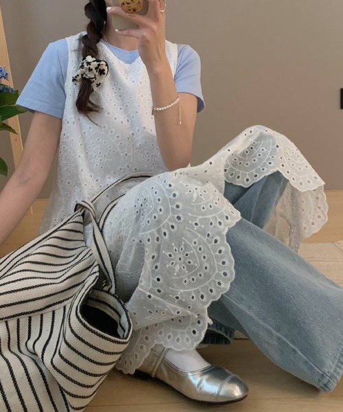 「FREE STYLISTS」 ノースリーブワンピース FREE ホワイト レディース_画像4