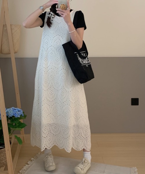 「FREE STYLISTS」 ノースリーブワンピース FREE ホワイト レディース_画像6