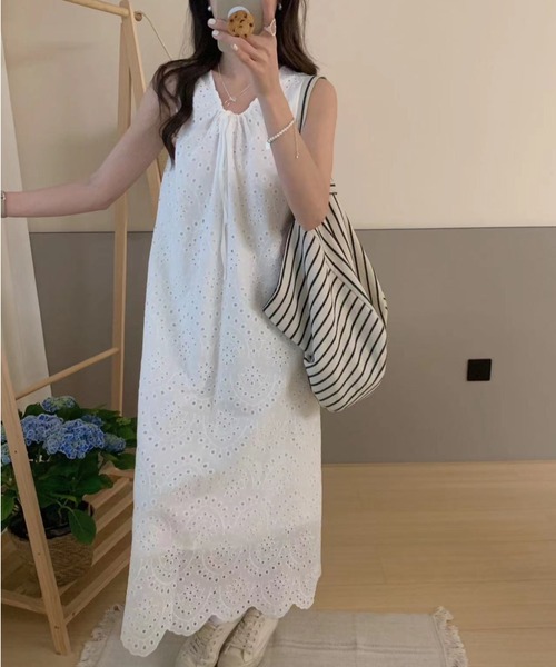 「FREE STYLISTS」 ノースリーブワンピース FREE ホワイト レディース_画像8