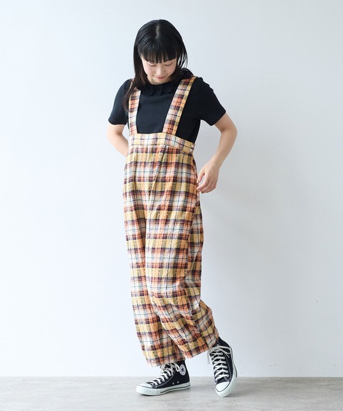 サロペット オーバーオール broken dobby check　サロペット レディースの画像