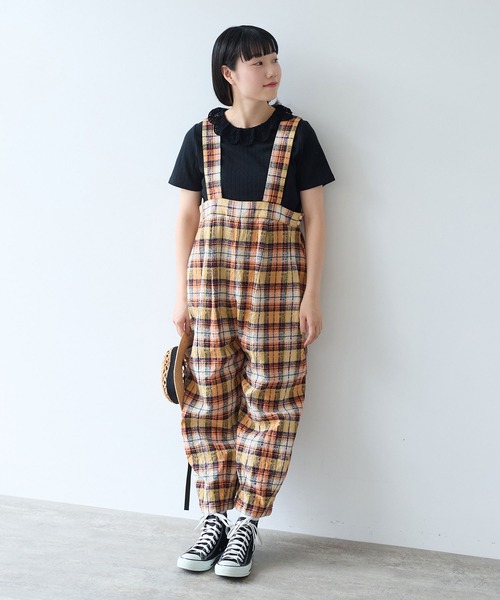 サロペット オーバーオール broken dobby check　サロペット レディースの画像