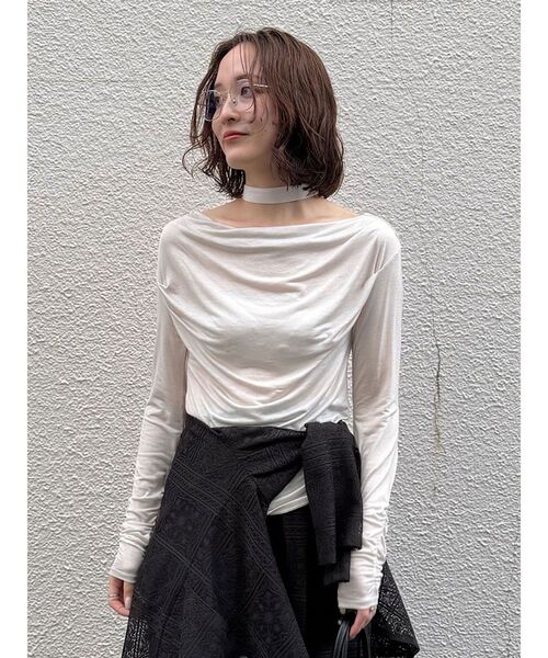 ラグナムーン カットソー LAGUNAMOON（ラグナムーン） tシャツ ドレープボウタイカットトップス