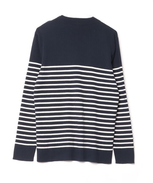 「PETIT BATEAU」 ボーダー柄長袖ニット L ネイビー メンズ_画像2