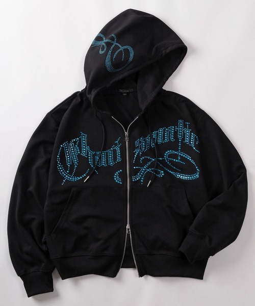 パーカー 「82」ラインストーン ショート丈 ジップパーカー/ポンチ