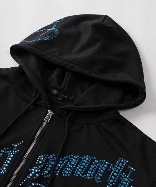パーカー 「82」ラインストーン ショート丈 ジップパーカー/ポンチ