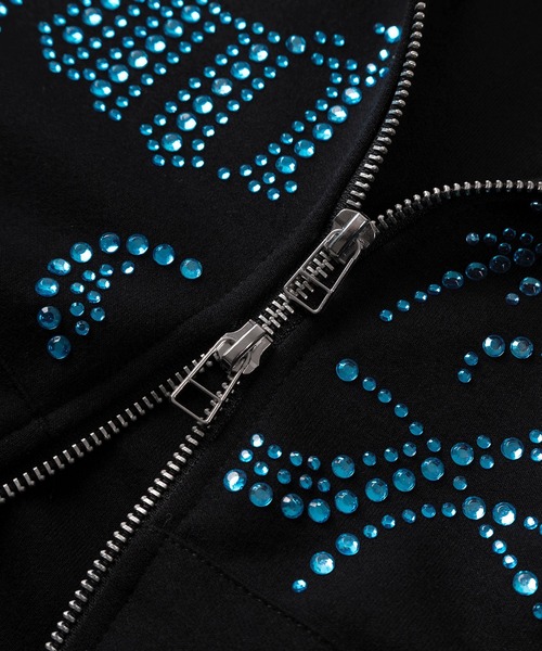 パーカー 「82」ラインストーン ショート丈 ジップパーカー/ポンチ