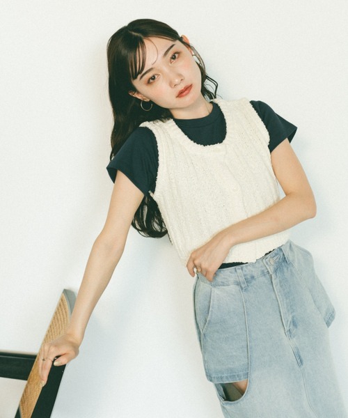 「VANNIE U」 ニットベスト FREE ネイビー レディース_画像5