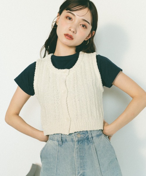 「VANNIE U」 ニットベスト FREE ネイビー レディース_画像9
