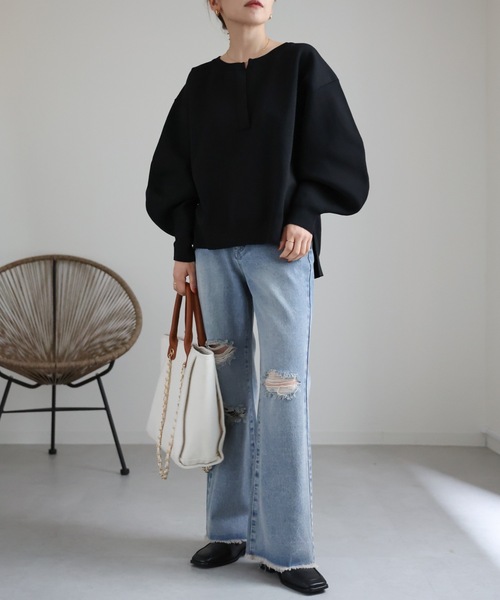 「ap retro」 長袖ニット FREE ホワイト×ブラック レディース_画像2