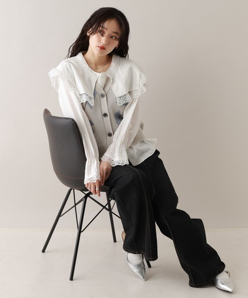 RAGEBLUE（レイジブルー） ベスト ジレ フラワー刺繍ニットベスト