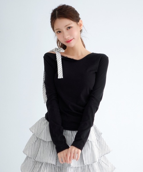 by muni:r tシャツ 「着用動画あり・3色展開」ストライプストラップ