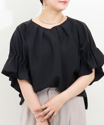 美品 ドゥロワー ギャザーシャーリング リネン 麻 半袖ブラウス ゆったりvp1 美品 ドゥロワー ギャザーシャーリング リネン 麻 半袖ブラウス