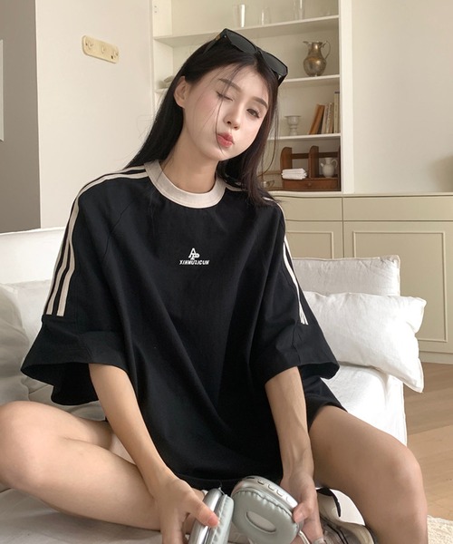「shopnikoniko」 「LOVERS」半袖カットソー フリー ブラック レディース_画像4