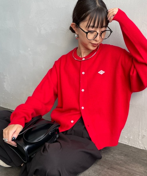 DANTON ウールカーディガン レッド 36 Danton（ダントン） ニットカーディガン 36 レッド レディース