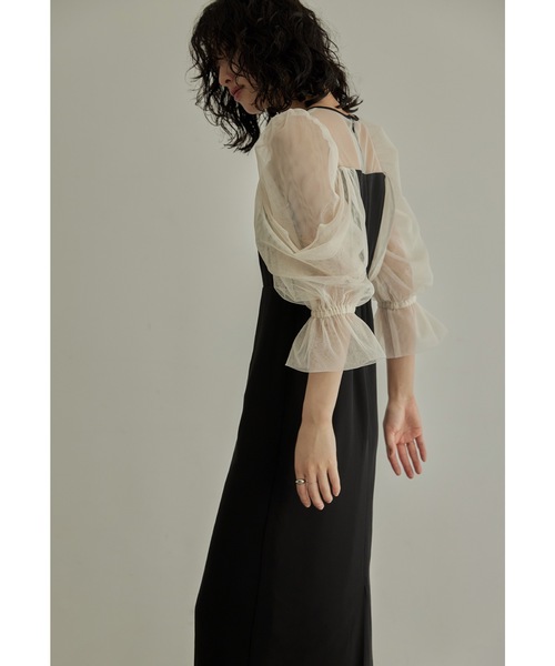 「niana」 長袖ワンピース L ホワイト×ブラック レディースの画像