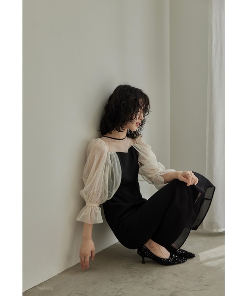 「niana」 長袖ワンピース L ホワイト×ブラック レディースの画像