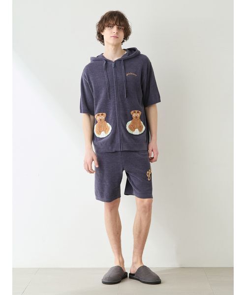 【空】gelato piqueサマーベアジャガード半袖パーカ 上下セット gelato pique（ジェラートピケ） パジャマ 「HOMME」 サマーベア