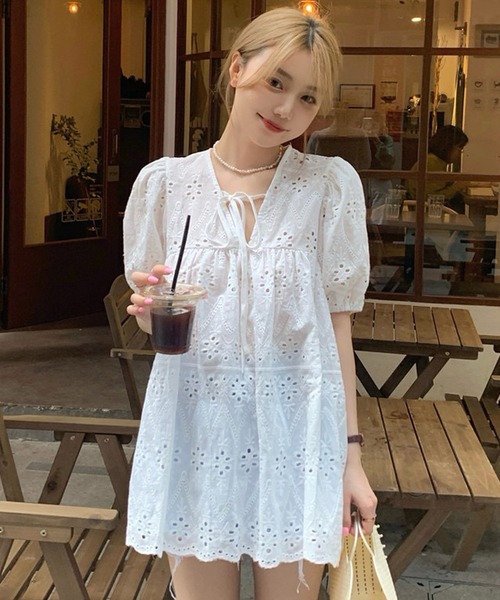 「shopnikoniko」 半袖シャツ フリー ホワイト レディース_画像3