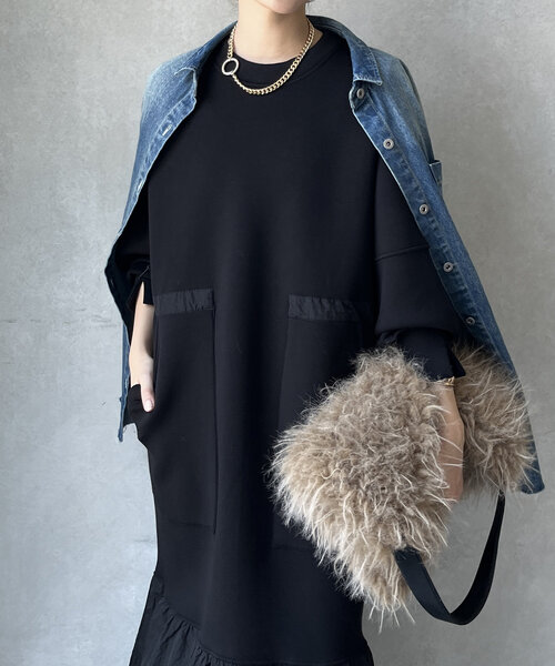 「DouDou」 長袖ワンピース FREE ネイビー レディース_画像7