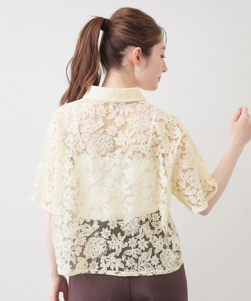 【希少】ISSEY MIYAKE メッシュ Tシャツ 薔薇刺繍 シアーシャツ 3 index（インデックス） ブラウス シャツ 半袖 フラワー刺繍シアー