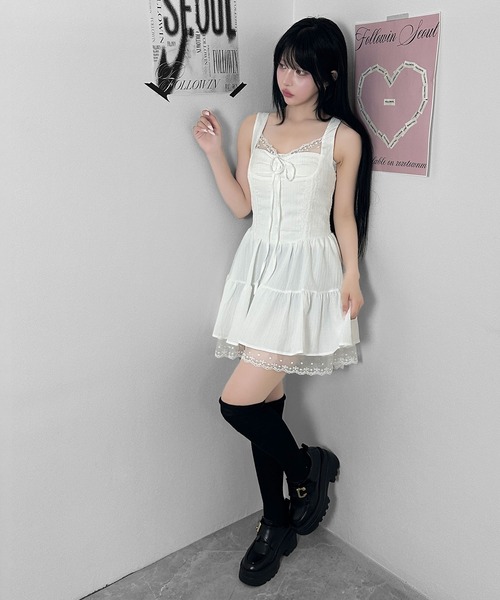 FOLLOWIN（フォロウィン） ワンピース 夏 フロントリボンレースキャミ