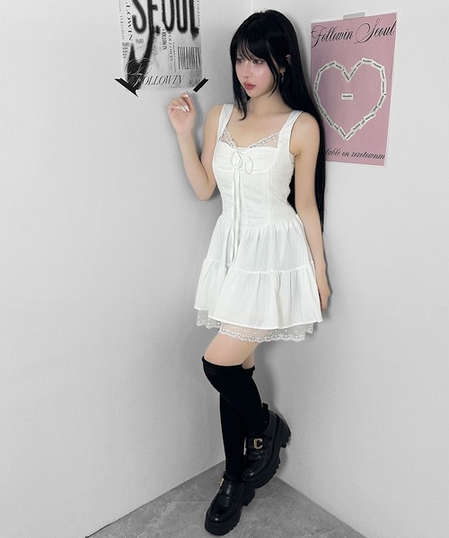 FOLLOWIN（フォロウィン） ワンピース 夏 フロントリボンレースキャミ