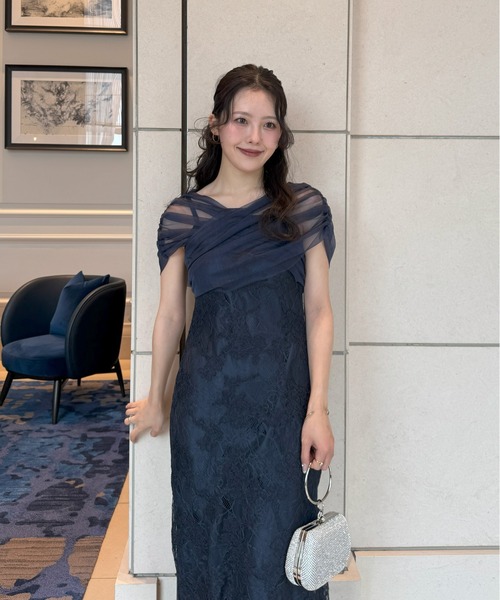 ドレス Cross tulle design flare dress