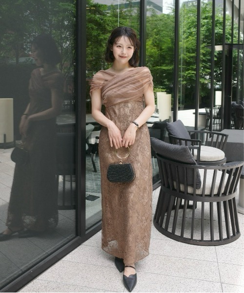 ドレス Cross tulle design flare dress