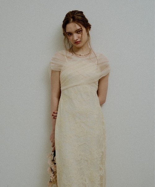 ドレス Cross tulle design flare dress