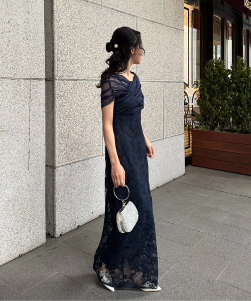 ドレス Cross tulle design flare dress