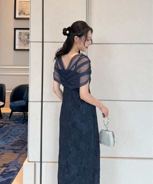 ドレス Cross tulle design flare dress