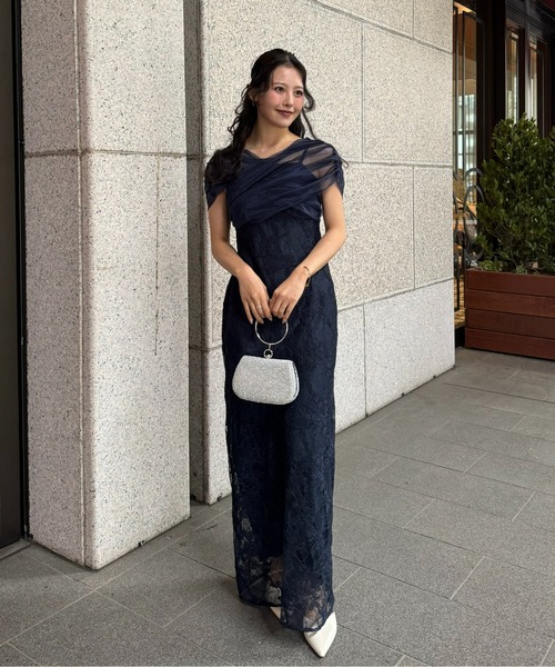 ドレス Cross tulle design flare dress