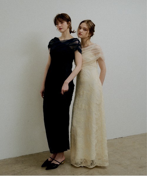 ドレス Cross tulle design flare dress