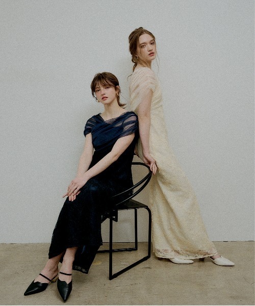 ドレス Cross tulle design flare dress