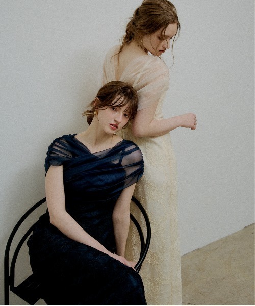ドレス Cross tulle design flare dress