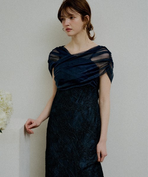 ドレス Cross tulle design flare dress