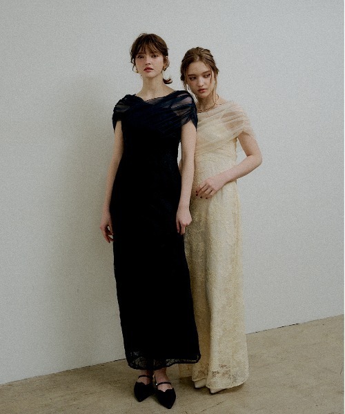 ドレス Cross tulle design flare dress