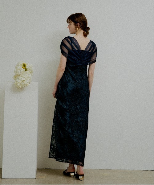 ドレス Cross tulle design flare dress