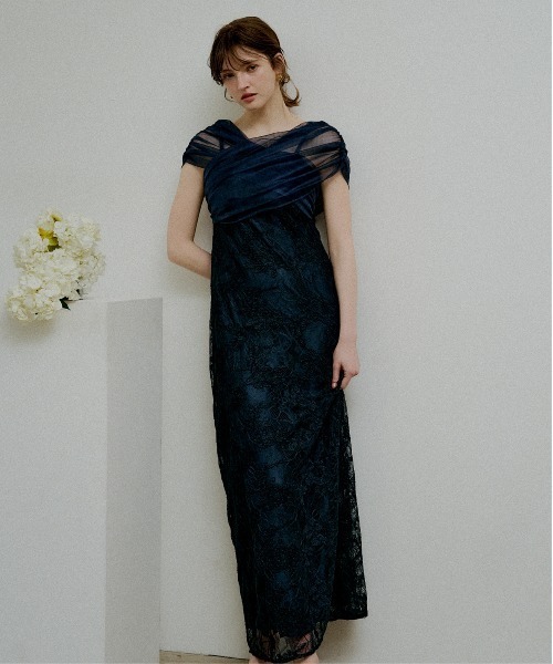 ドレス Cross tulle design flare dress